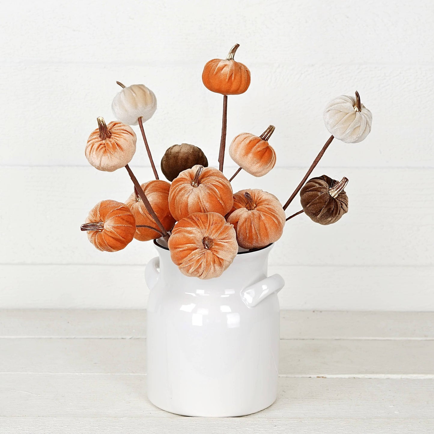 Mini Pumpkins - 15 inch Pick with mixed Velvet gold stem