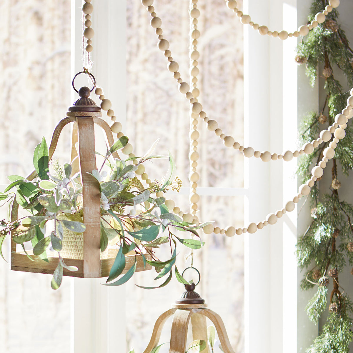 6' Wood Bead Garland - Natural Mantel & Table Decor