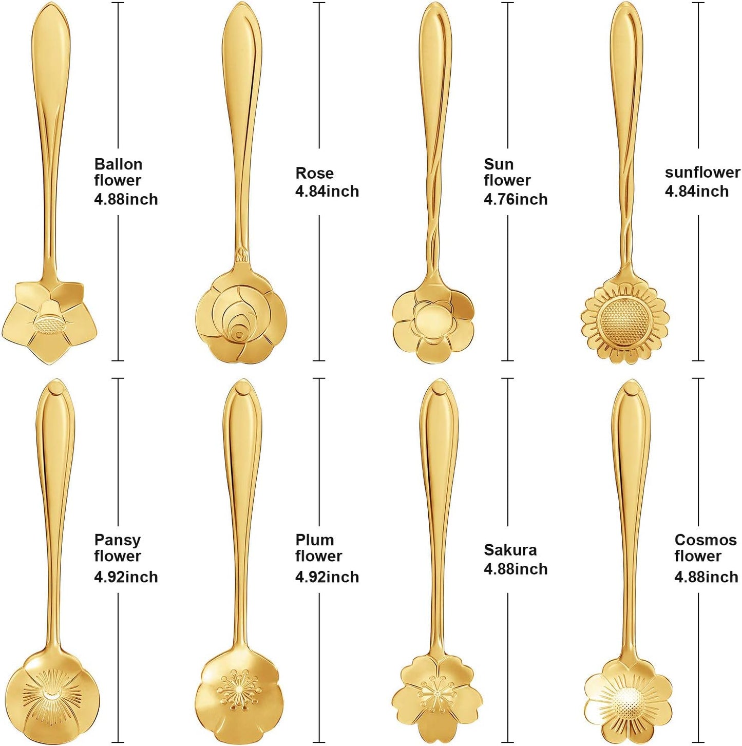 8-Piece Stainless Steel Flower Coffee Spoons in Gold