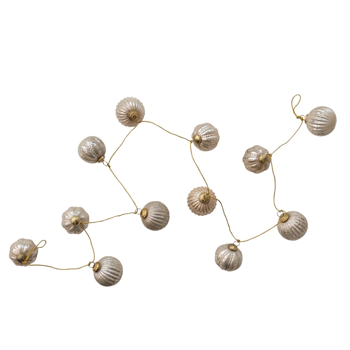 72" Champagne Embossed Mercury Glass Ornament Garland with Gold Cord