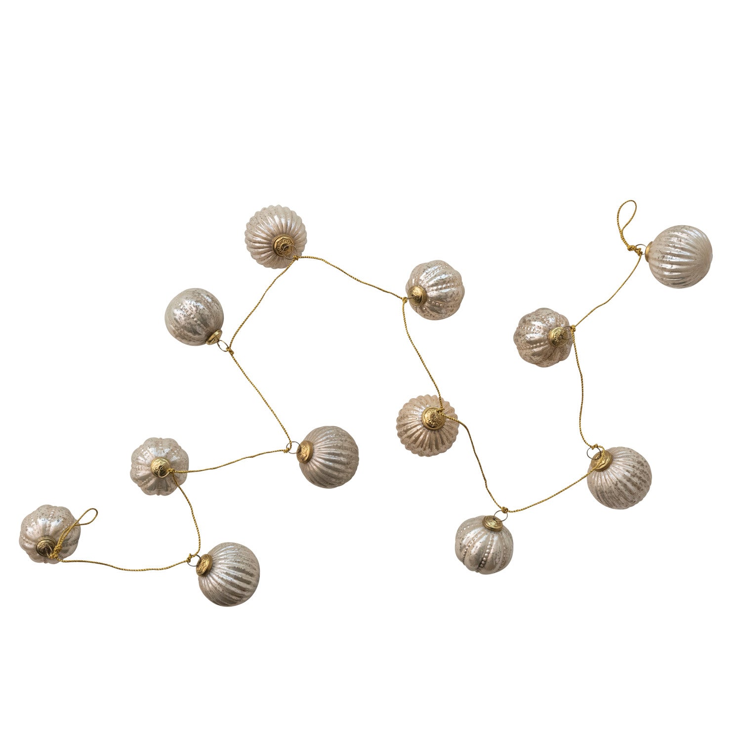 72" Champagne Embossed Mercury Glass Ornament Garland with Gold Cord
