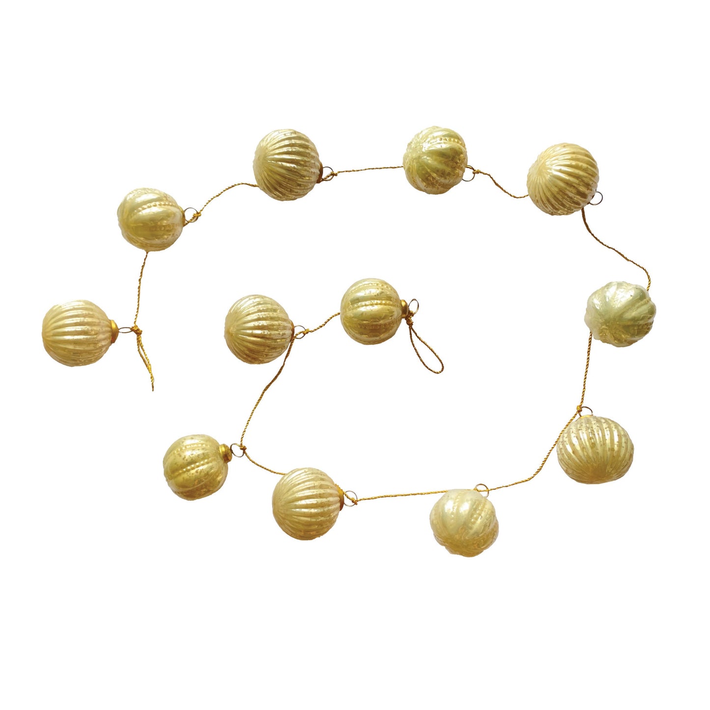 72" Champagne Embossed Mercury Glass Ornament Garland with Gold Cord