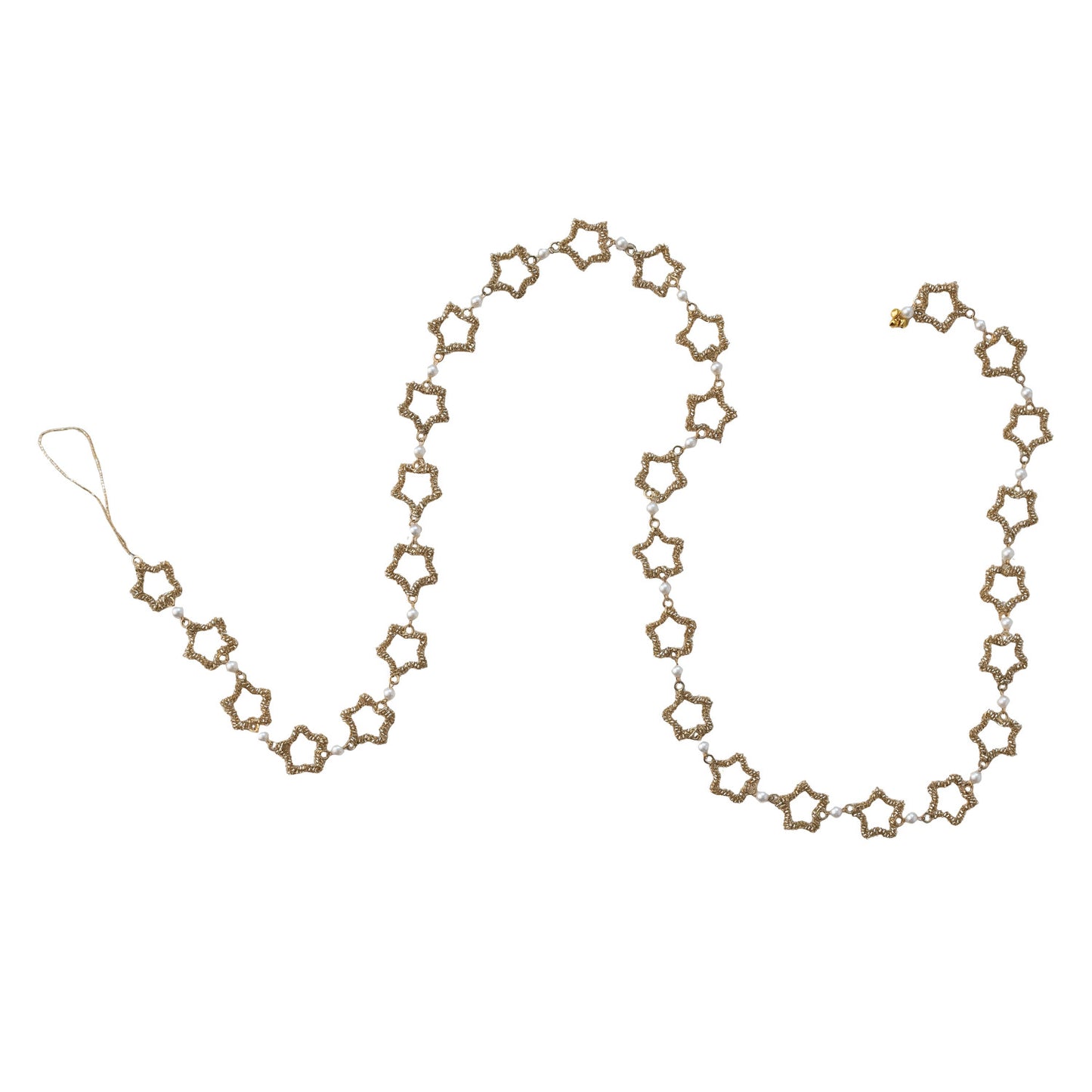 72" Gold Metal & Glass Beaded Star Garland with Faux Pearls