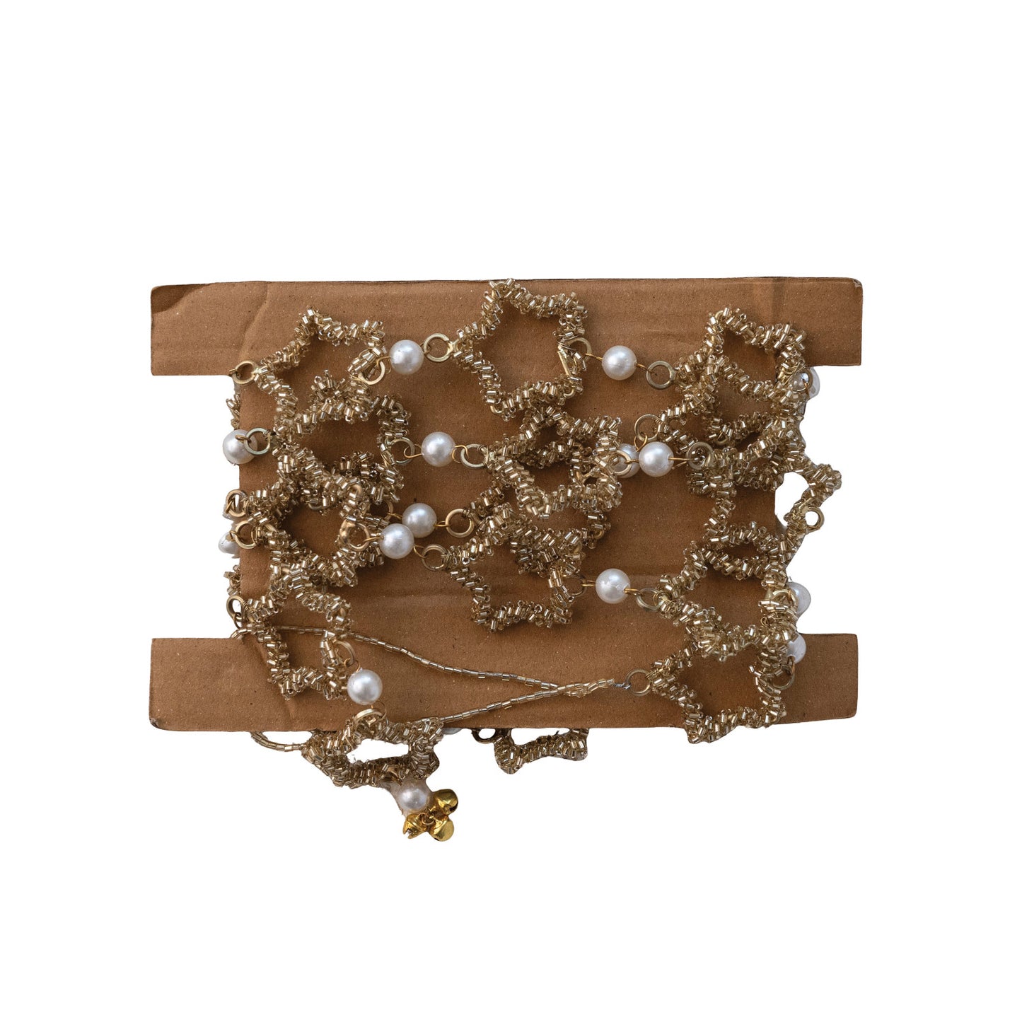 72" Gold Metal & Glass Beaded Star Garland with Faux Pearls