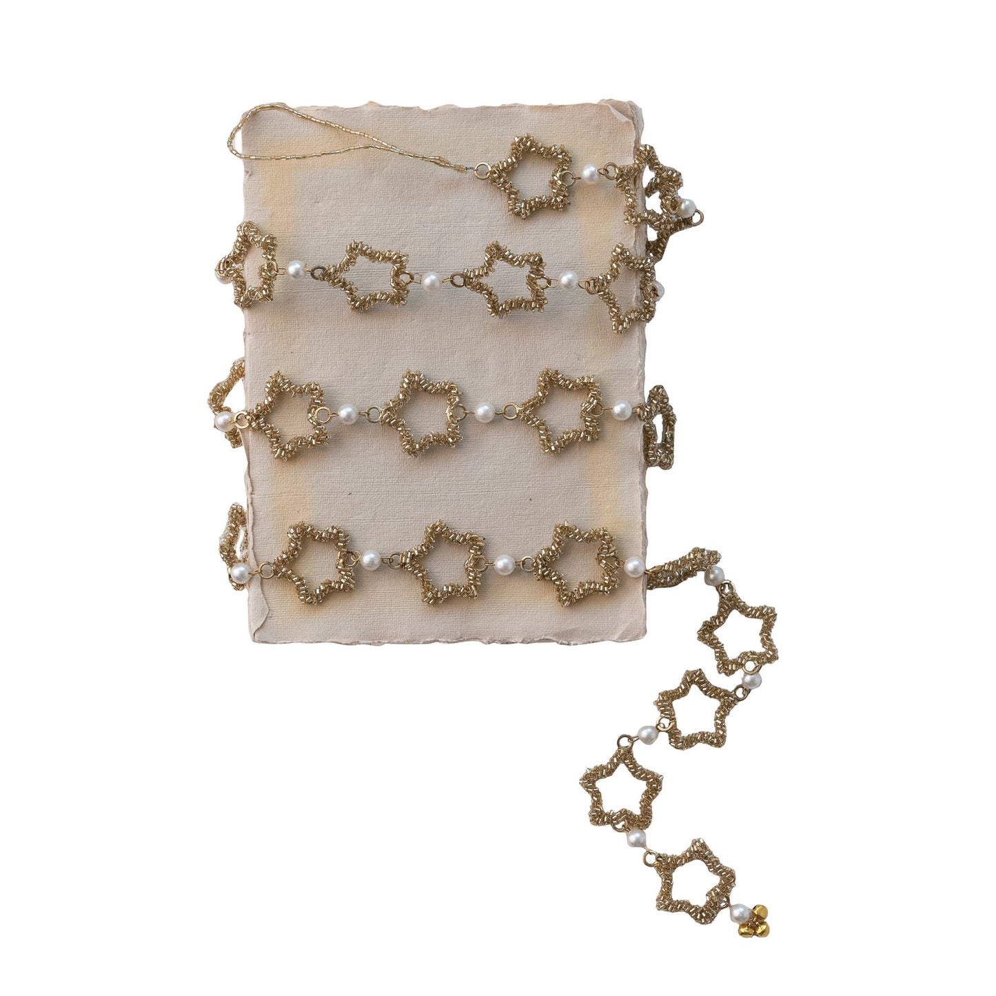72" Gold Metal & Glass Beaded Star Garland with Faux Pearls