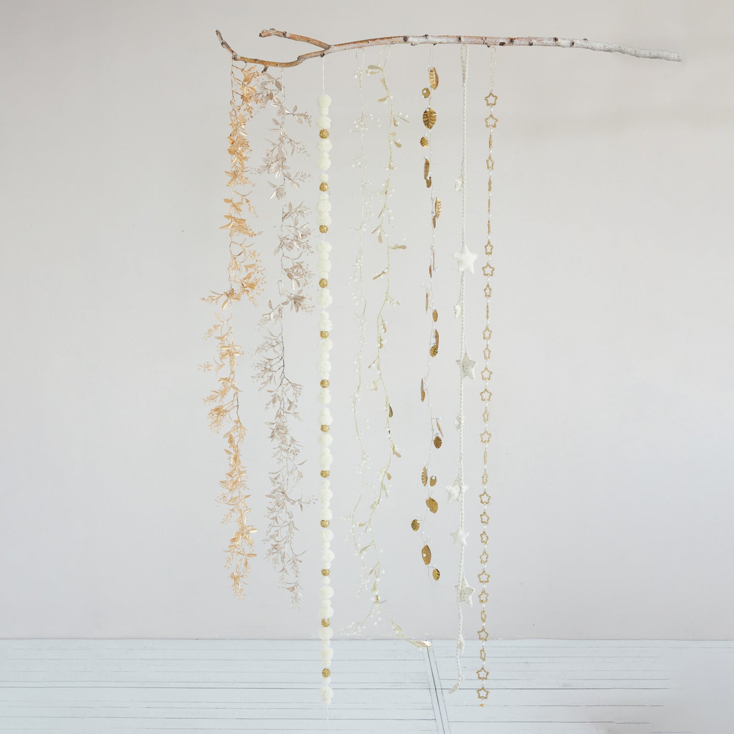 72" Gold Metal & Glass Beaded Star Garland with Faux Pearls