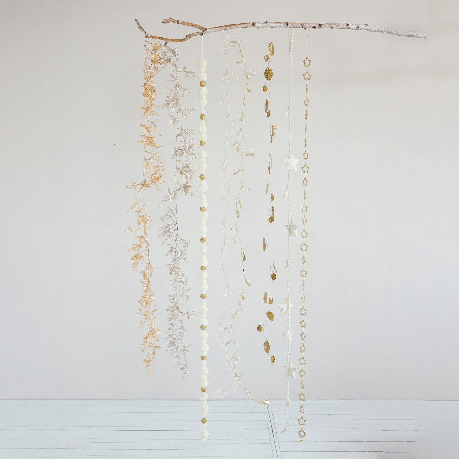 72" Gold Metal & Glass Beaded Star Garland with Faux Pearls