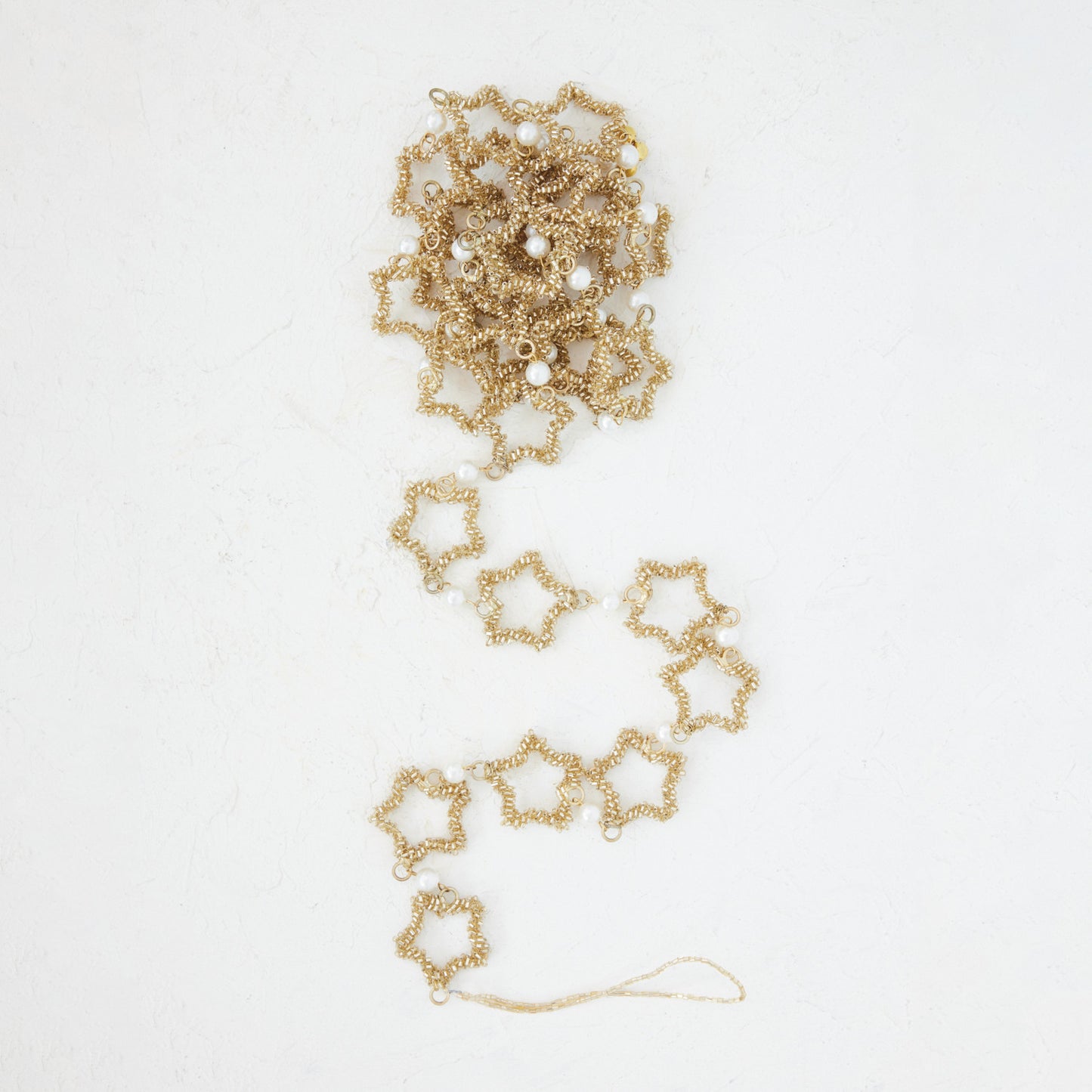 72" Gold Metal & Glass Beaded Star Garland with Faux Pearls