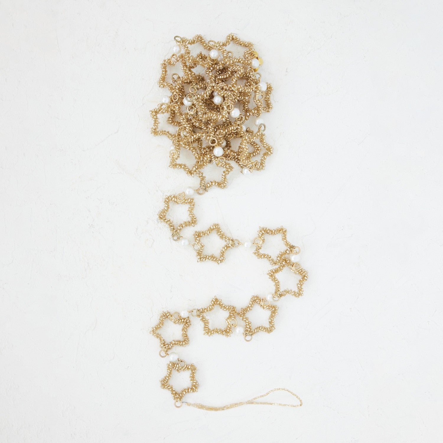 72" Gold Metal & Glass Beaded Star Garland with Faux Pearls
