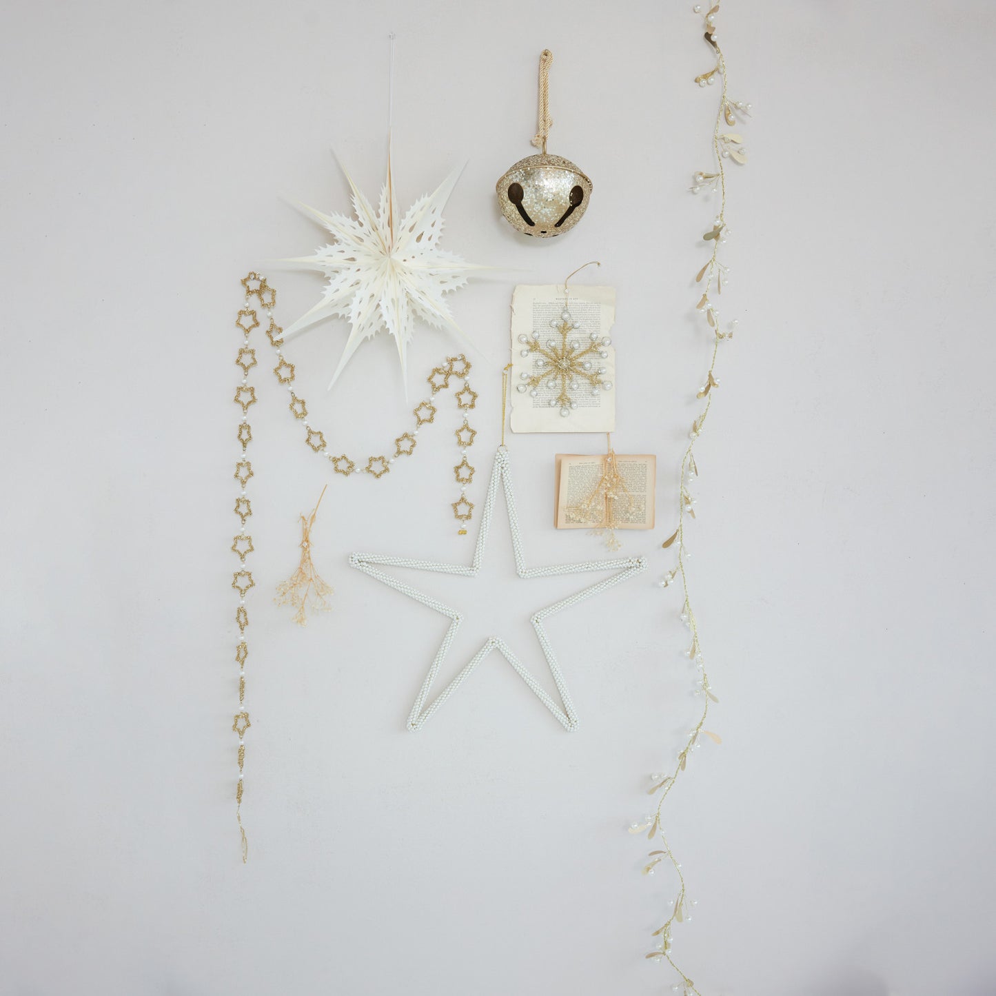 72" Gold Metal & Glass Beaded Star Garland with Faux Pearls
