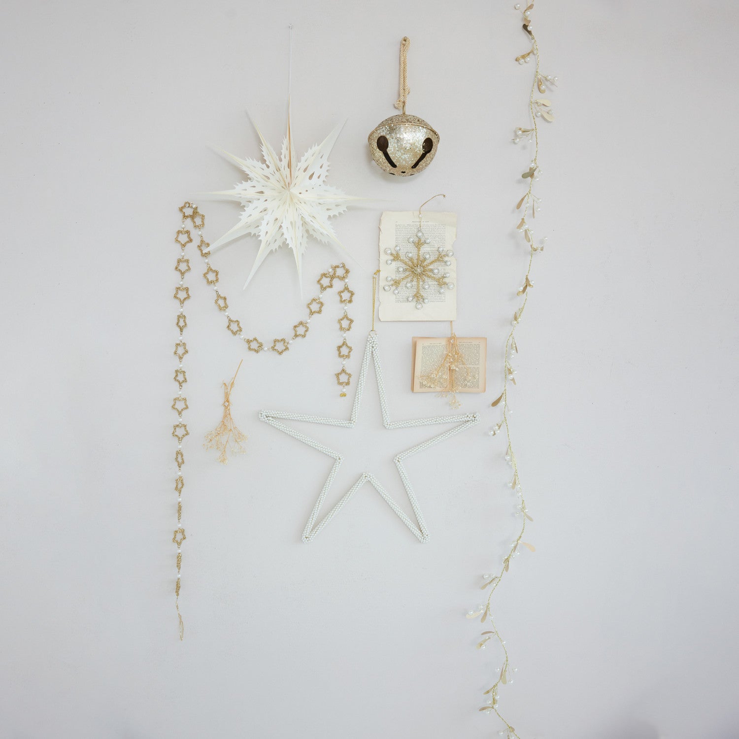 72" Gold Metal & Glass Beaded Star Garland with Faux Pearls