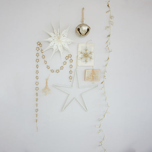 72" Gold Metal & Glass Beaded Star Garland with Faux Pearls