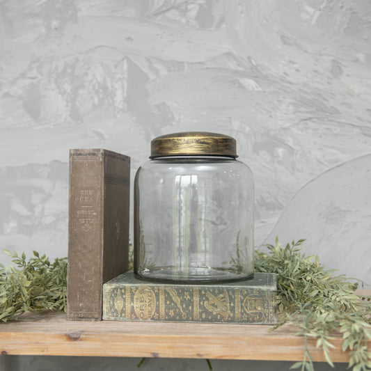 8" CLEAR GLASS JAR W/ GOLD LID