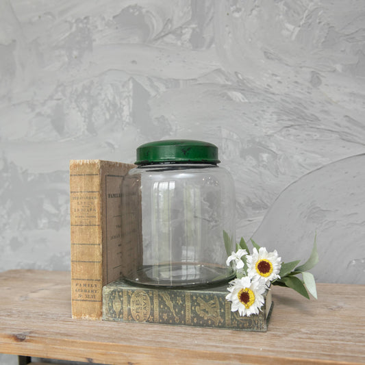 8" CLEAR GLASS JAR W/ GOLD LID