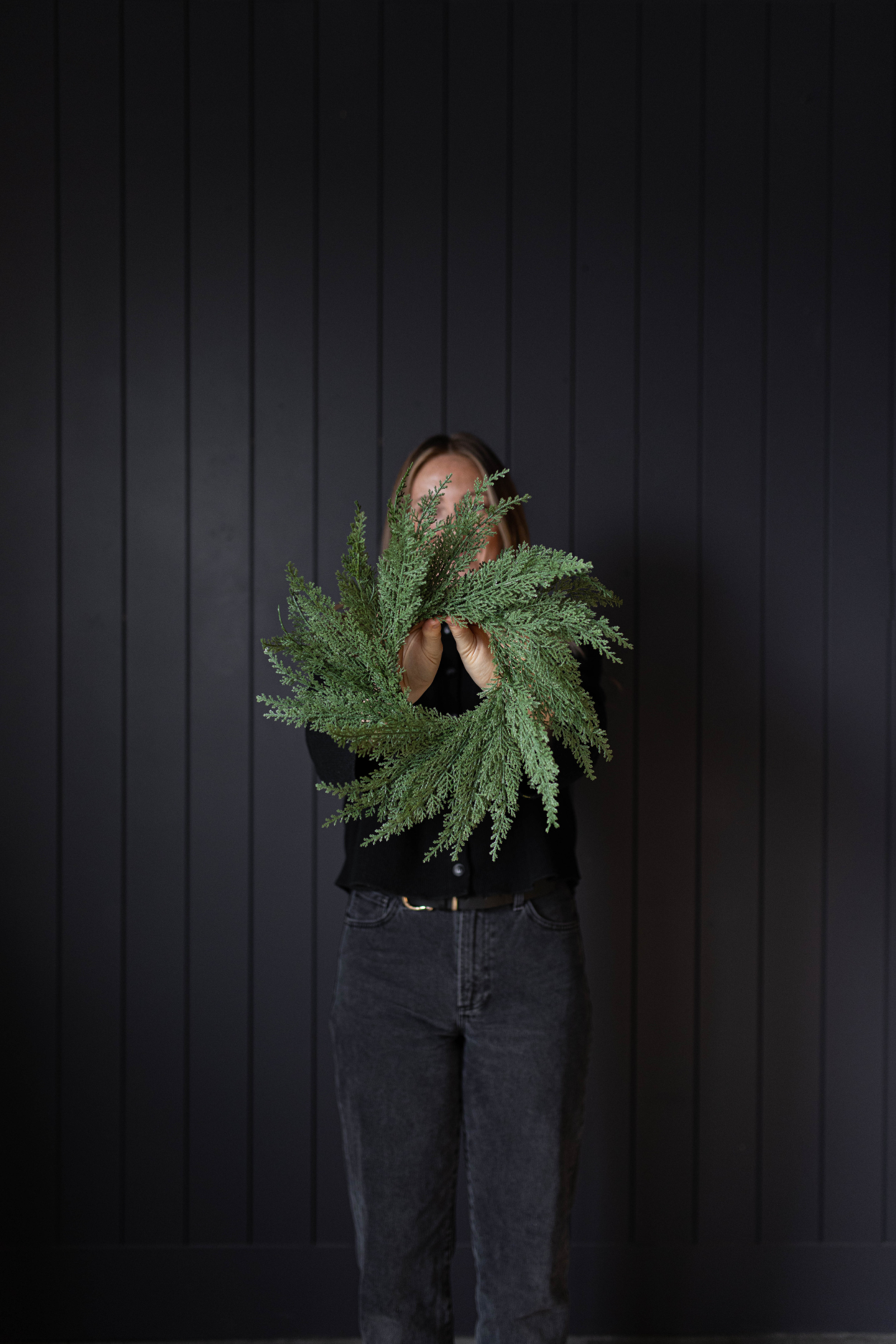 Cypress Leaf Full Real Touch Wreath - 14"