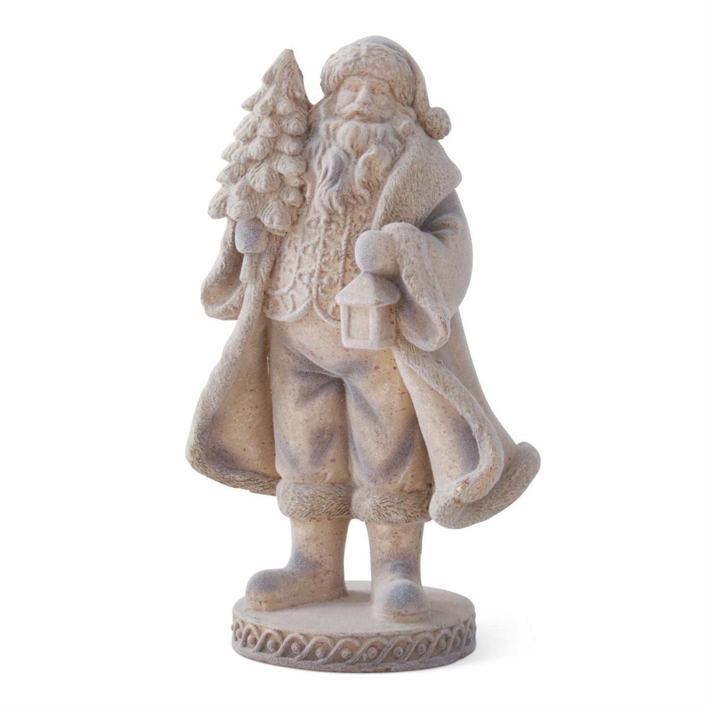 Statue of a bearded man in a long coat holding a tree on a white background