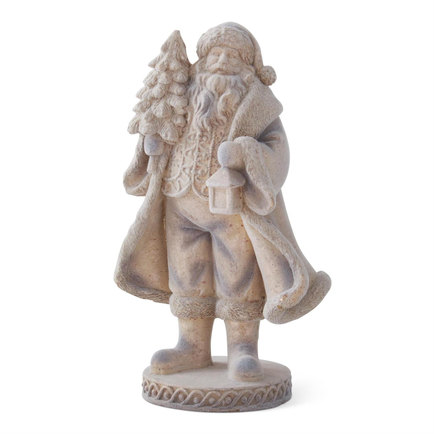 Statue of a bearded man in a long coat holding a tree on a white background