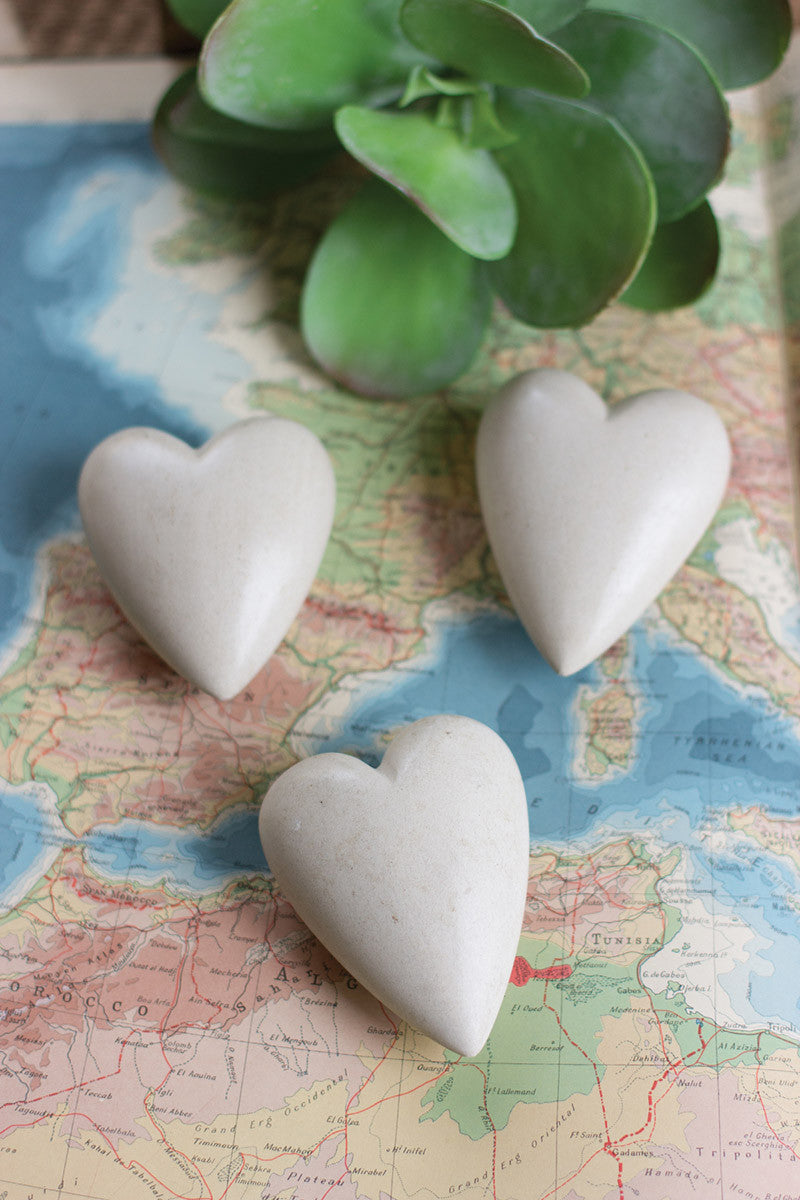 White Hand-Carved Stone Hearts