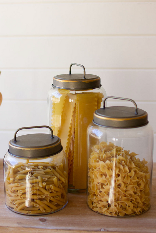 glass jars with gold lids for food storage