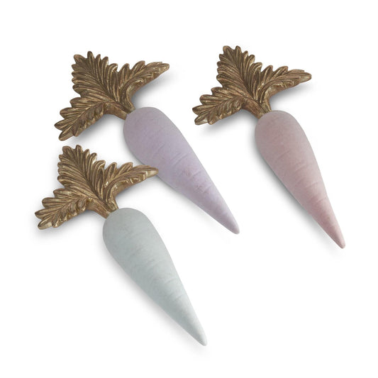 Pastel Flocked Carrots 7" with Gold Tops - Easter Spring Decor (Set of 3)