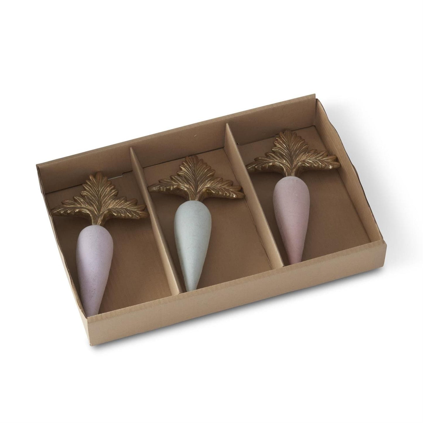 Pastel Flocked Carrots 7" with Gold Tops - Easter Spring Decor (Set of 3)