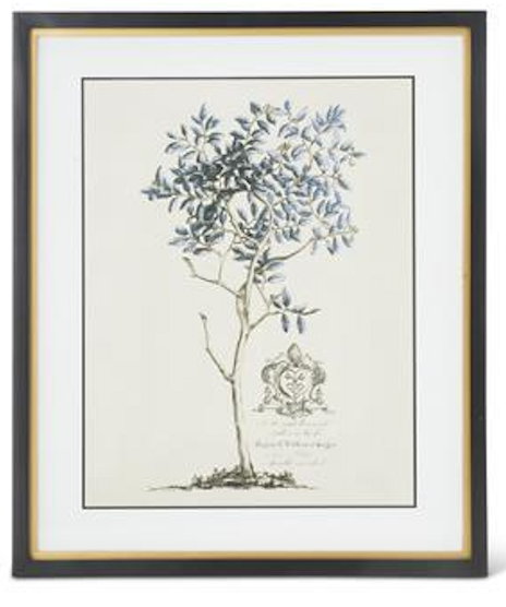Framed artwork of a tree with decorative elements on a white background