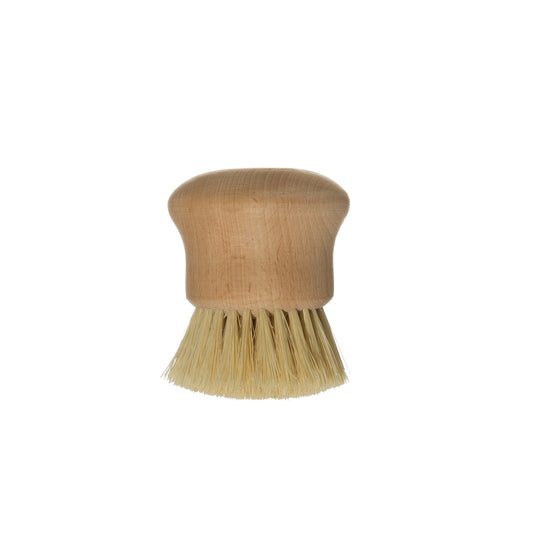 A small beech wood brush with a rounded handle and natural bristles.