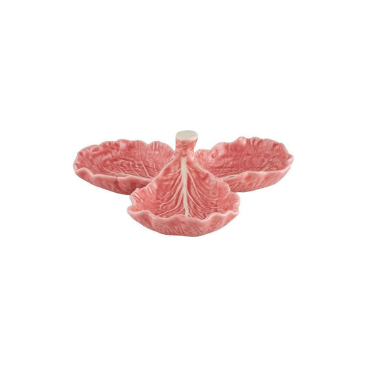 Decorative pink ceramic olive dish on a white background