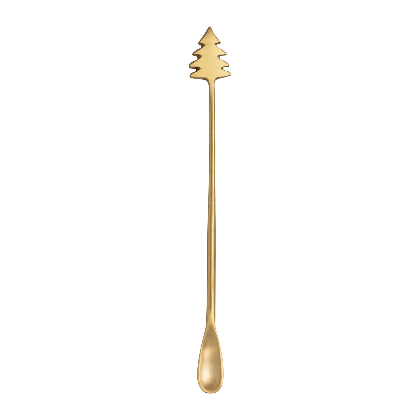 A 9-inch brass cocktail spoon with a Christmas tree handle