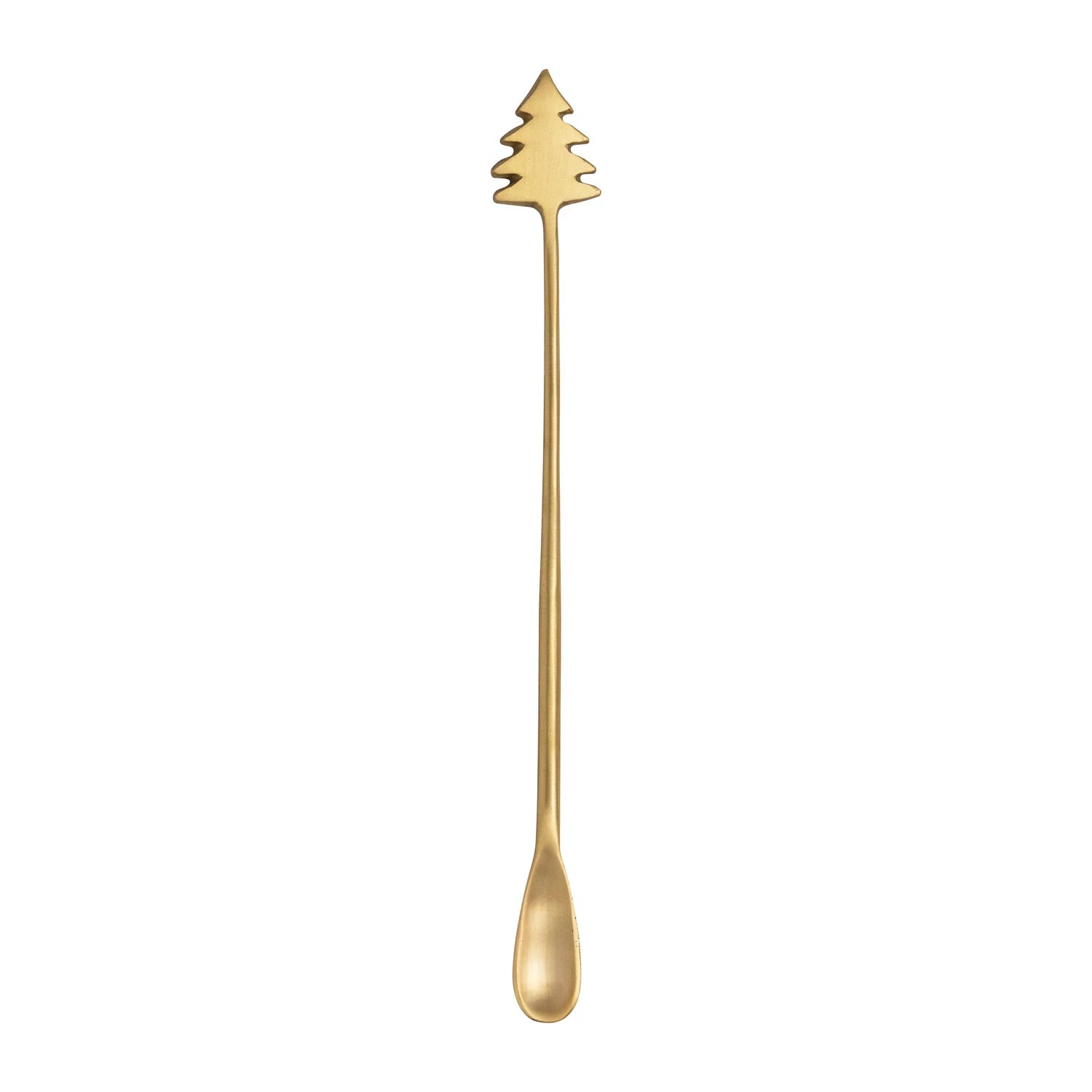 A 9-inch brass cocktail spoon with a Christmas tree handle
