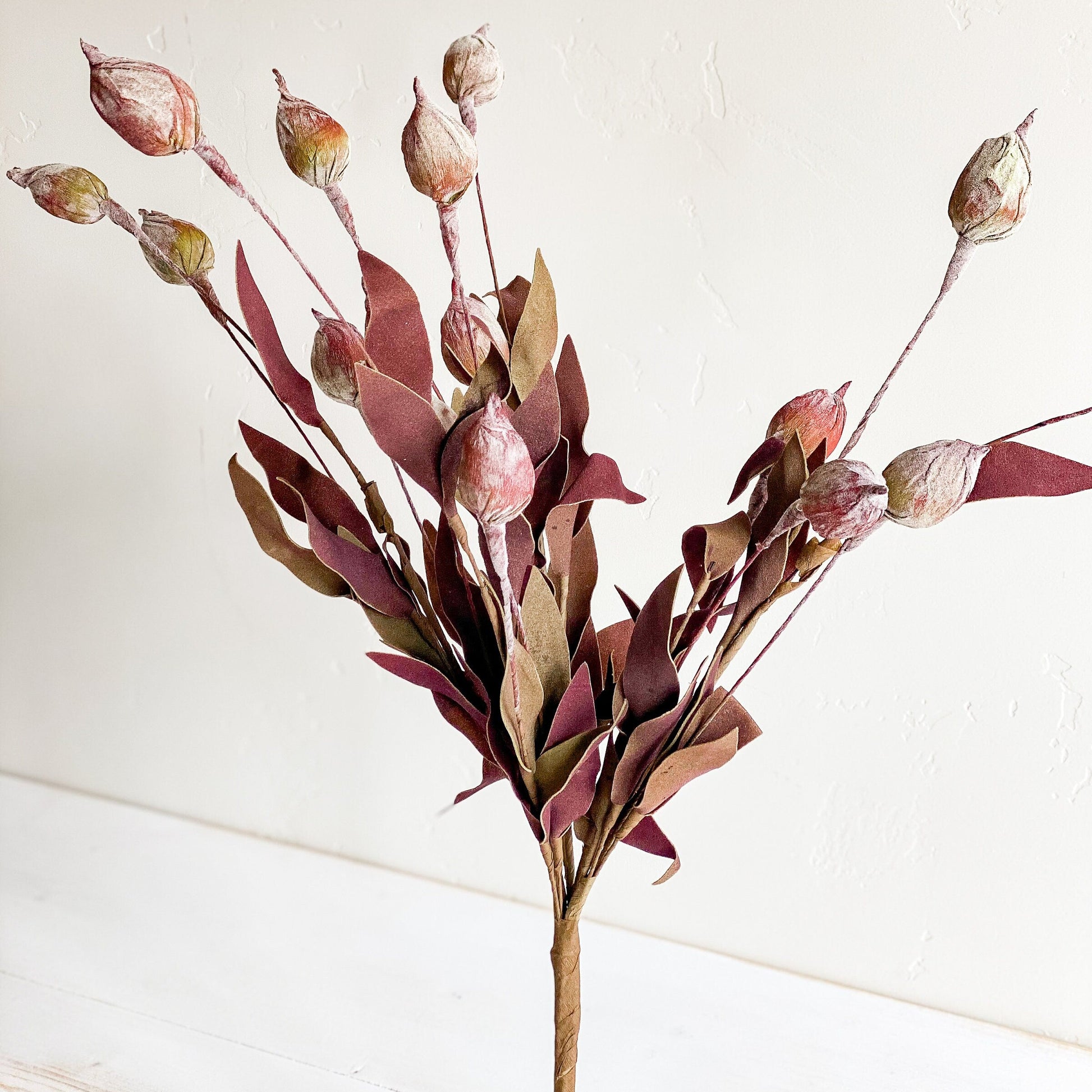 A 24-inch artificial floral arrangement in burgundy and green, resembling sleepy silene flowers, placed against a neutral background.