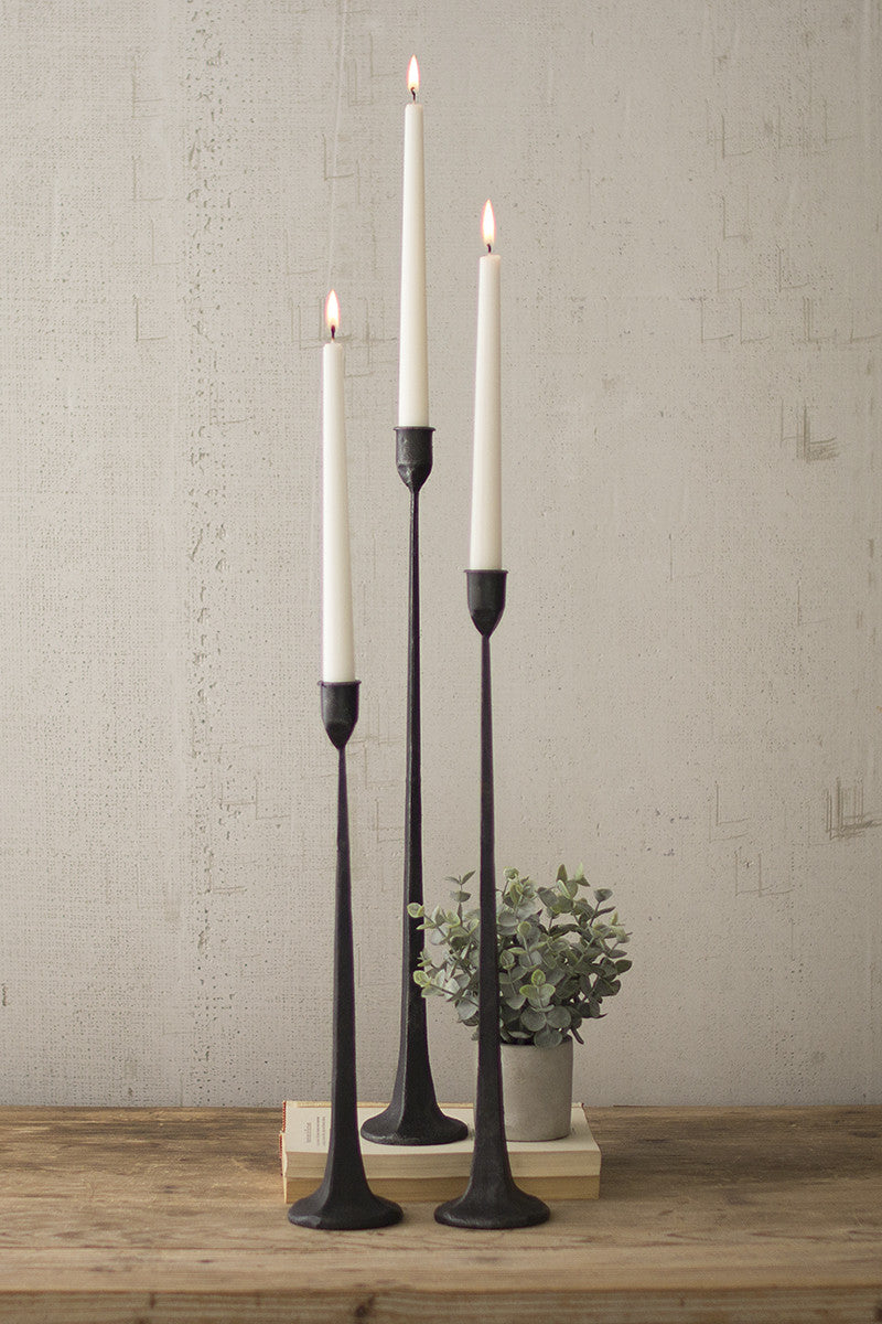 Set of 3 Tall Cast Iron Taper Candle Holders