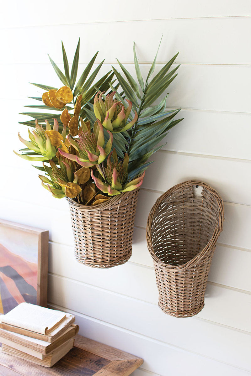 Set of 2 Hanging Rattan Baskets