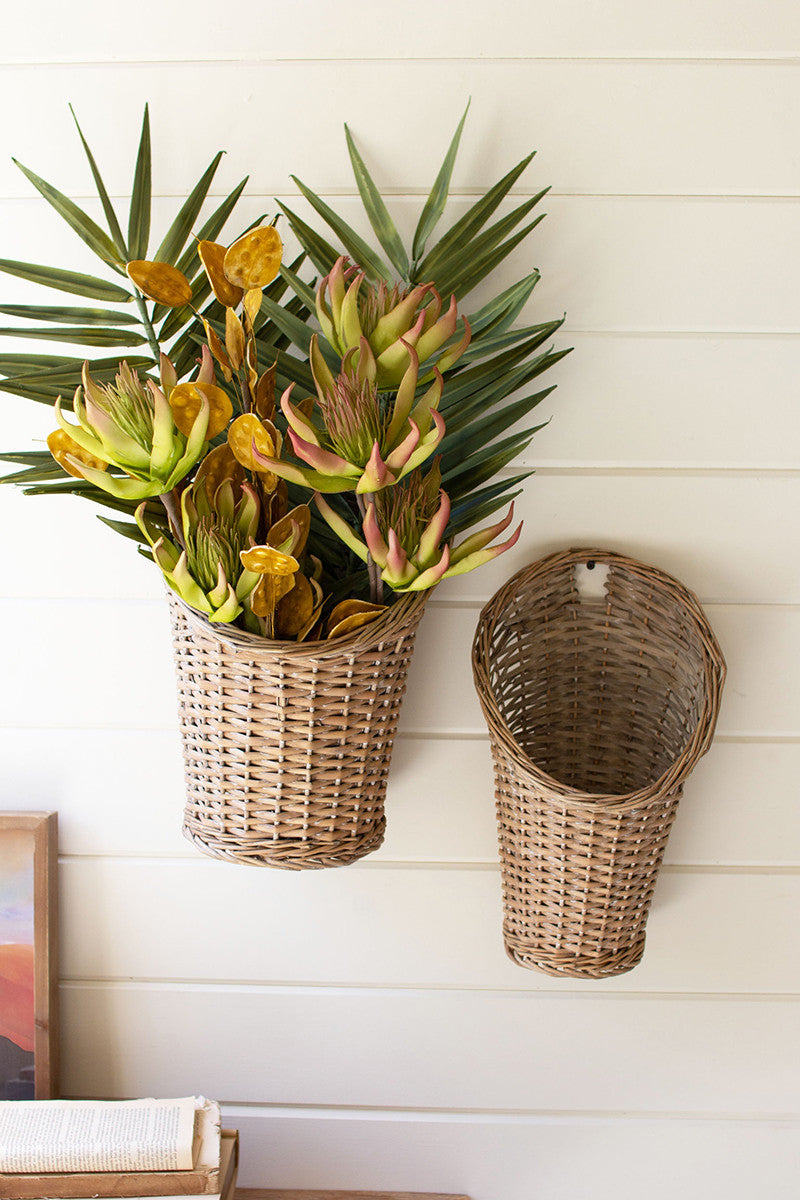 Set of 2 Hanging Rattan Baskets