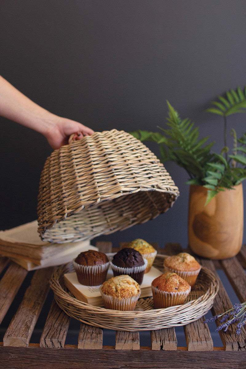 Wicker Serving Tray with Dome Cover