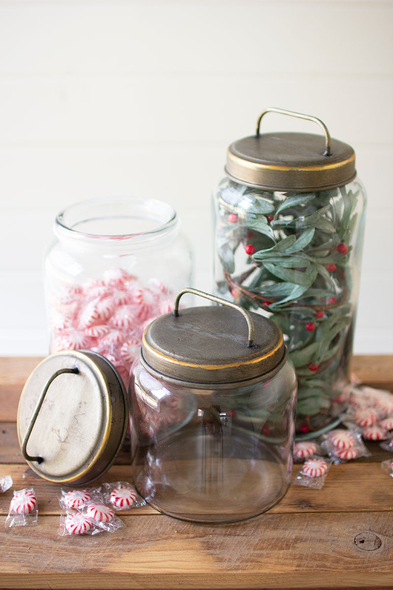 Set of 3 Glass Jars with Metal Lids