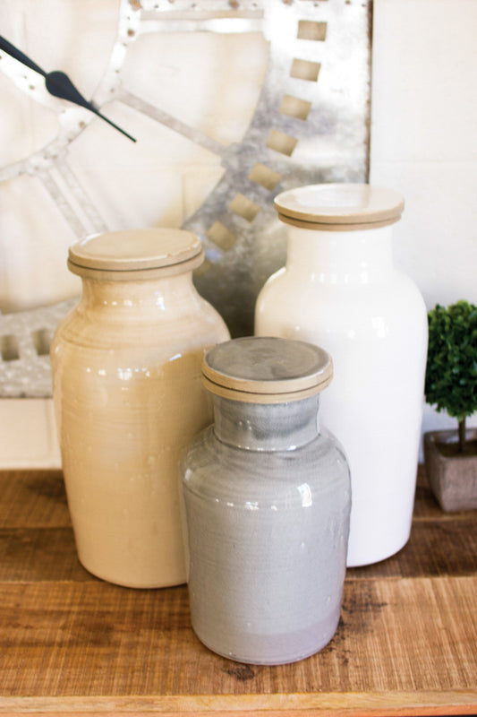 Cream, White, & Grey Ceramic Canisters