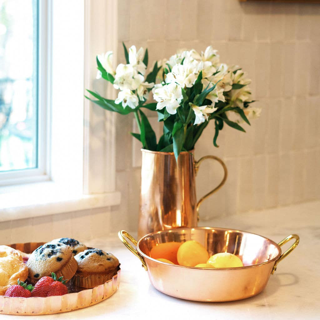 Copper Water Pitcher 9.5" - 100% Pure Copper with Brass Handle