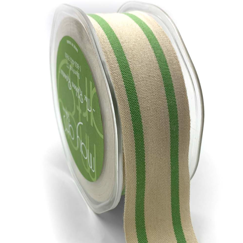 Cotton Blend Double Stripe Ribbon - Celery | 1 1/2" Width | 20 Yard Roll