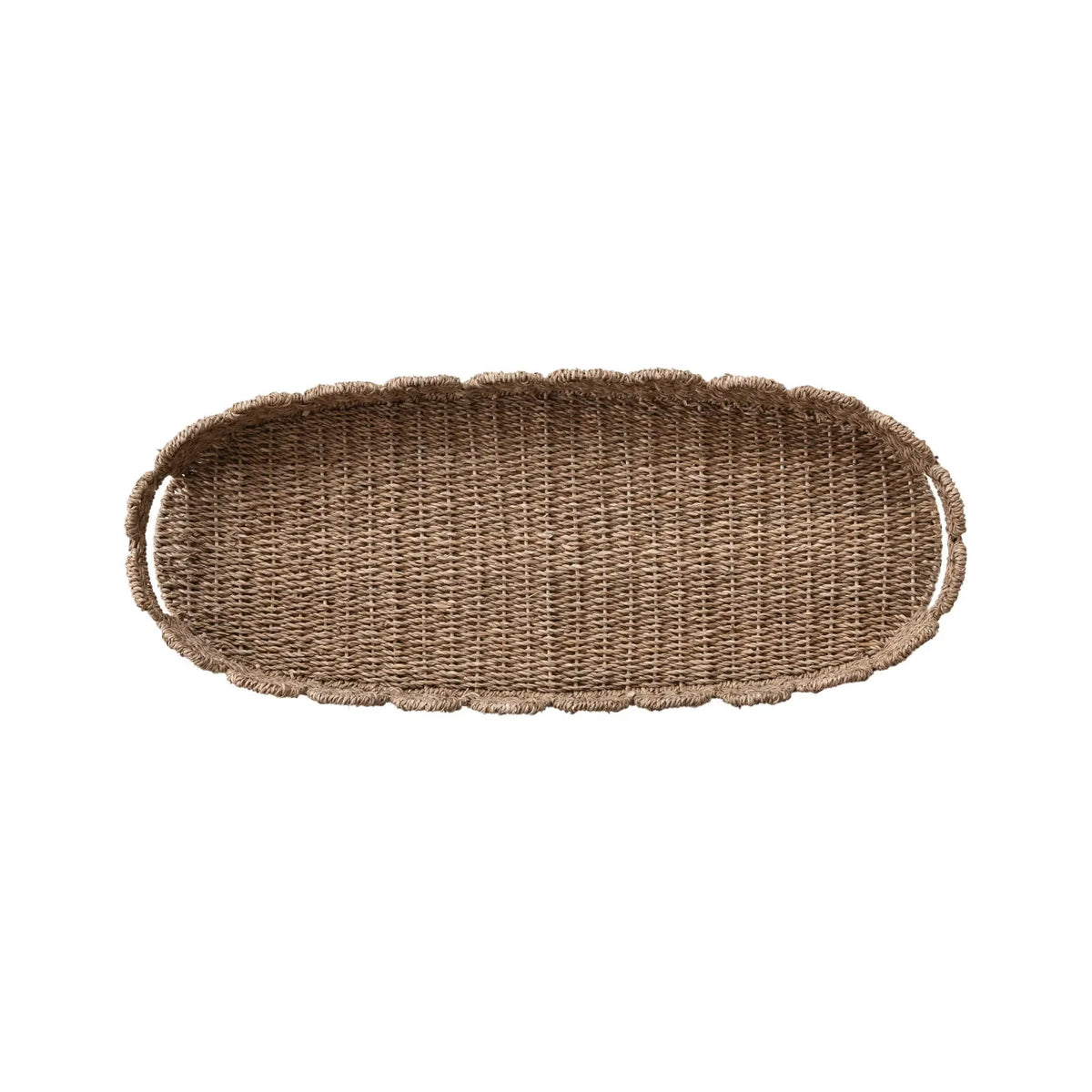 Decorative Hand-Woven Bankuan Scalloped Tray with Handles, Natural