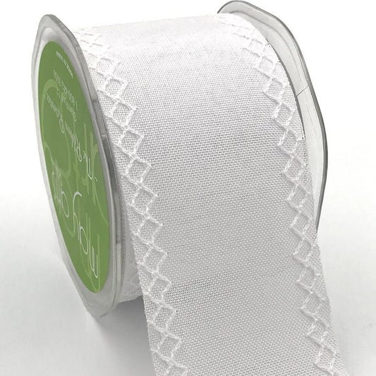 Diamond Stitch Canvas Ribbon - White | 2.5" Width | 10 Yard Roll