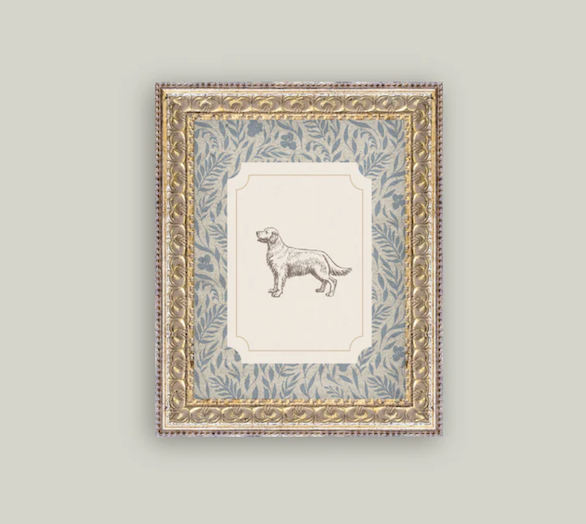 Dog In Blue Framed Vintage Art