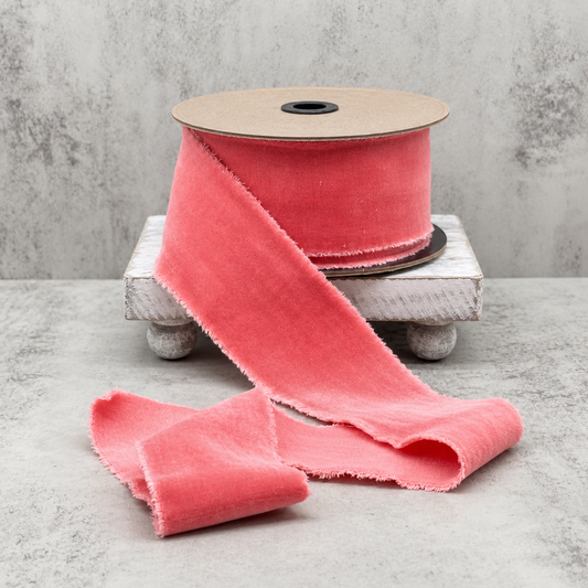 Hand-Torn Velvet Ribbon - Coral | 2.5" Width | 10 Yard Roll