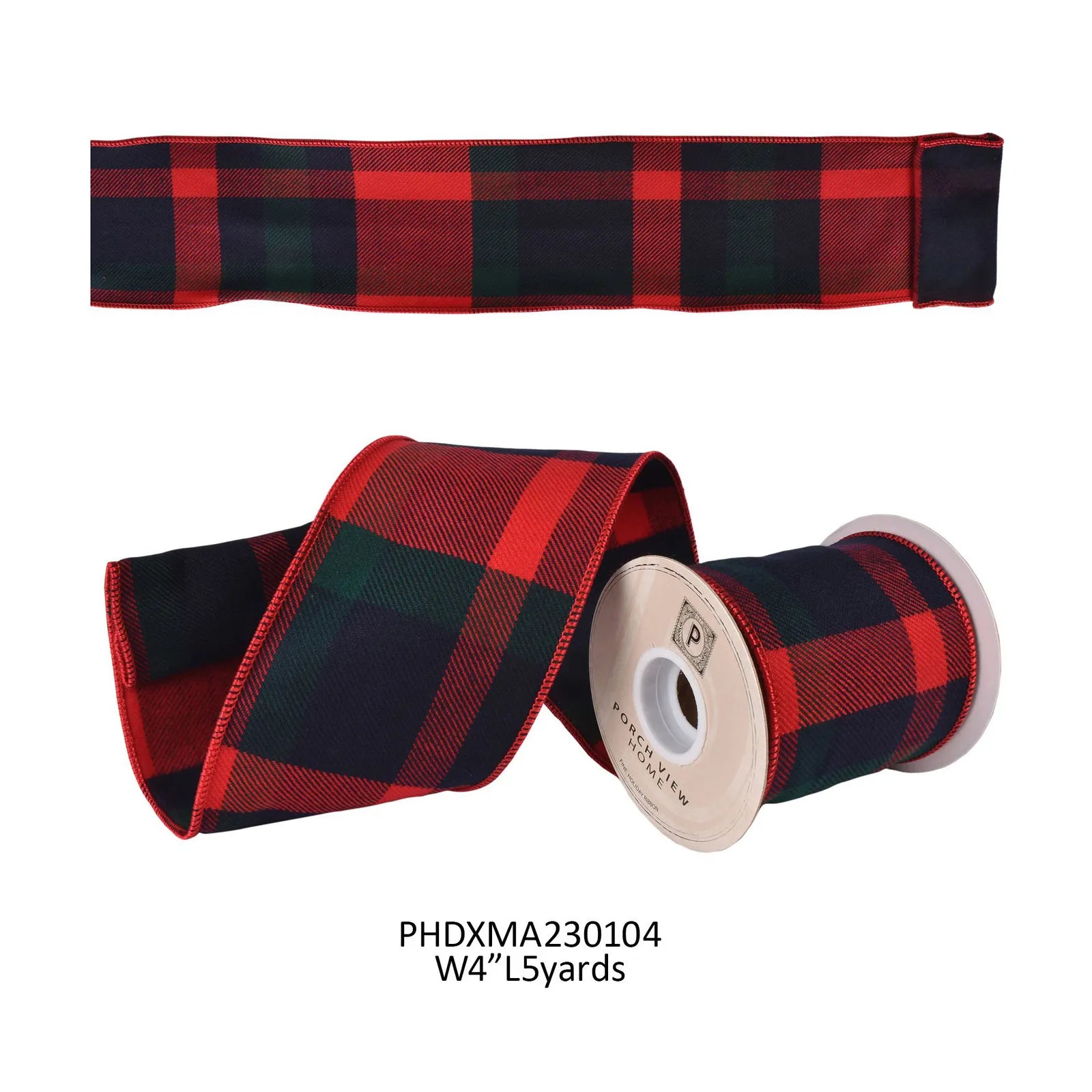 Flannel Wired Ribbon - Highland Plaid Red, Green & Blue | 4" Width | 5 Yard Roll