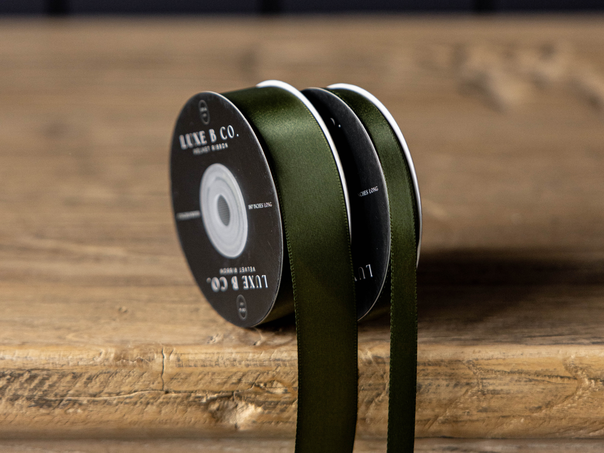 spools of forest green satingribbon 