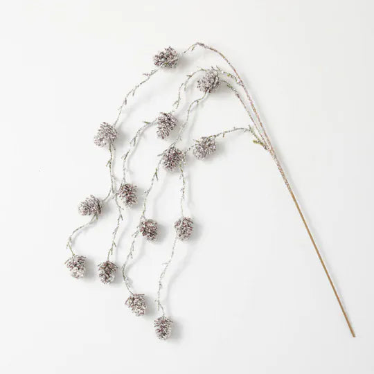 40" Frosted Snowy Pinecone branch