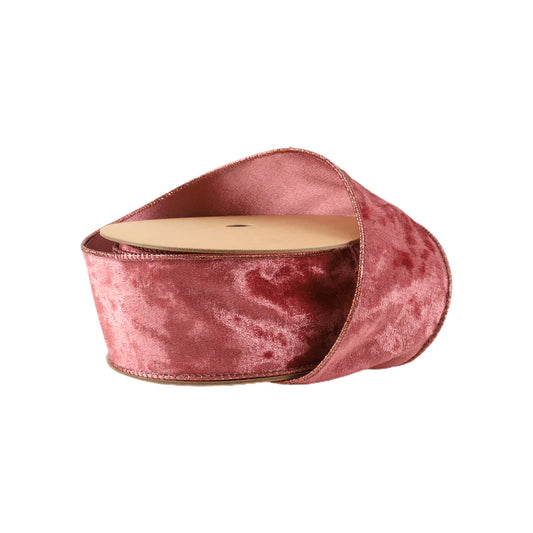 Frosted Velvet Wired Ribbon - Rose Pink | 2.5" Width | 10 Yard Roll