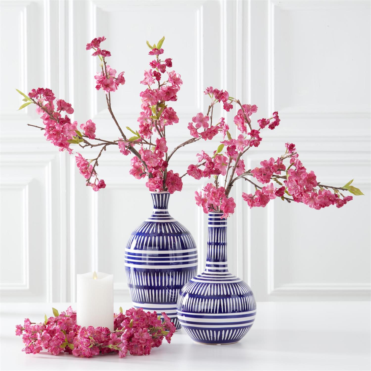 A 36 inch fuchsia cherry blossom spray with multiple branches and pink flowers.
