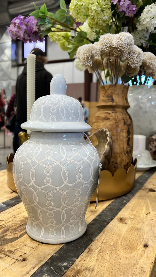 Light Gray Patterned Ginger Jar