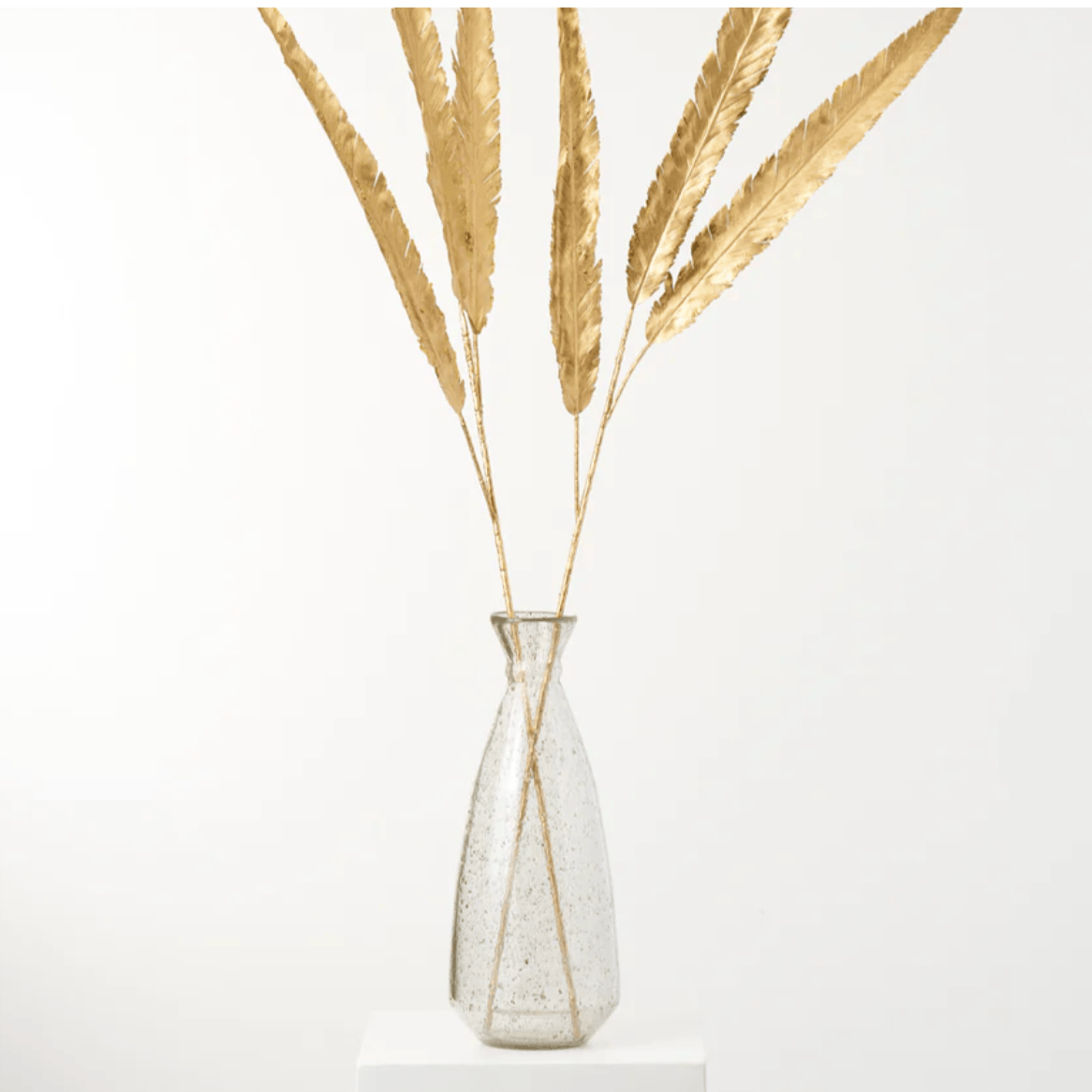 Gold Glitter Edge Three Metallic Gold Feather Stems Festive Holiday Branch Spray - 53"